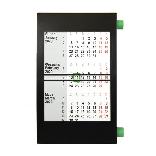Календарь настольный на 2 года; черный с зеленым; 18х11 см; пластик