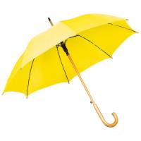 Зонт-трость с деревянной ручкой, полуавтомат; желтый; D=103 см, L=90см; нейлон; шелкография