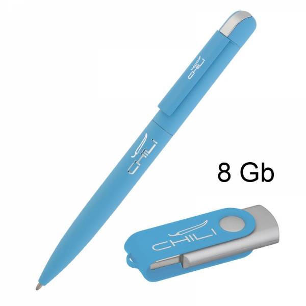 Набор ручка + флеш-карта 8 Гб в футляре, покрытие soft touch