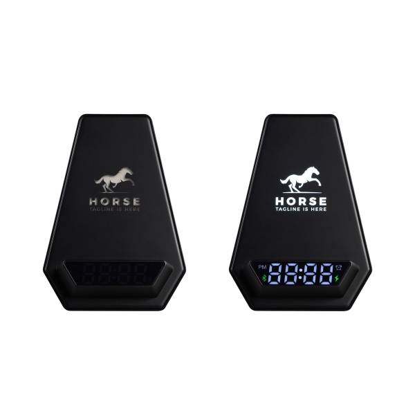 Настольная Bluetooth колонка (3Вт) "Smart Pyramid" с часами и беспроводным (15W) зарядным устройством, с подсветкой логотипа