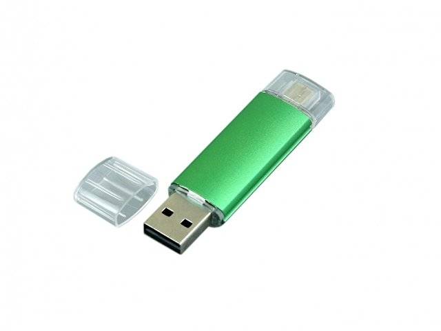 USB-флешка на 64 ГБ.c дополнительным разъемом Micro USB, зеленый