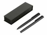 Набор из шариковой ручки и ручки-роллера с анодированным зеркальным слоем в подарочной коробке "Monarch Black", черный