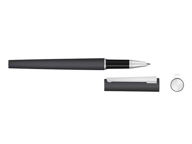 Ручка металлическая роллер «Brush R GUM» soft-touch с зеркальной гравировкой, черный