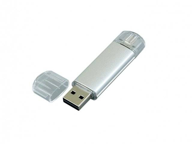 USB-флешка на 32 Гб.c дополнительным разъемом Micro USB, серебро