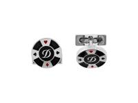 Запонки CASINO, круглые, черный и красный лак, палладиевая отделка, узор: карточные масти, логотип "D"