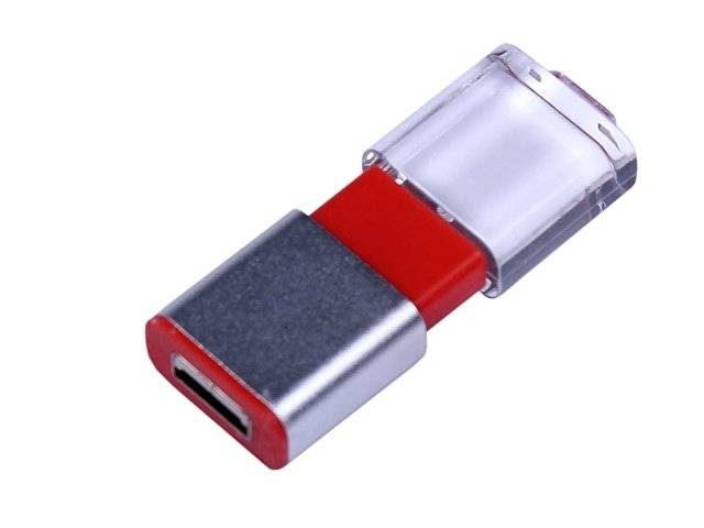 USB-флешка промо на 32 Гб прямоугольной формы, выдвижной механизм, красный