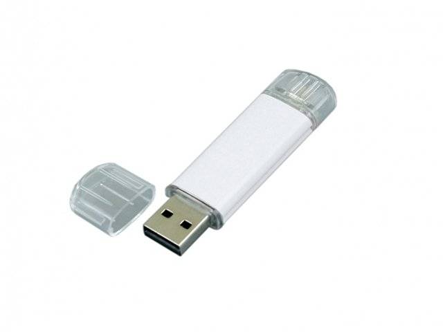 USB-флешка на 64 ГБ.c дополнительным разъемом Micro USB, белый