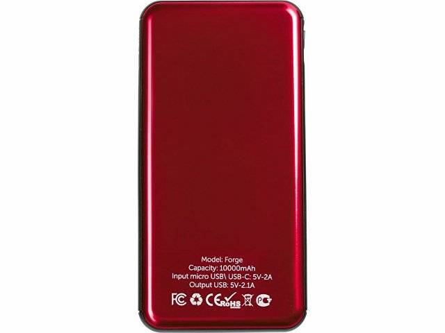 Внешний аккумулятор Forge, Evolt, металл, 10000mah, красный