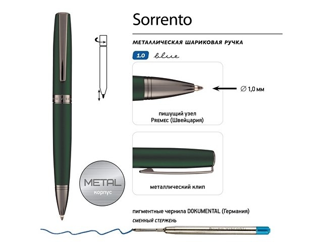Ручка металлическая шариковая  "Sorrento", зеленый матовый
