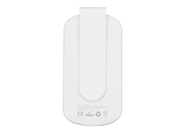 Портативное зарядное устройство "Pin" на 4000 mAh с большой площадью нанесения и клипом для крепления к одежде или сумке, белый