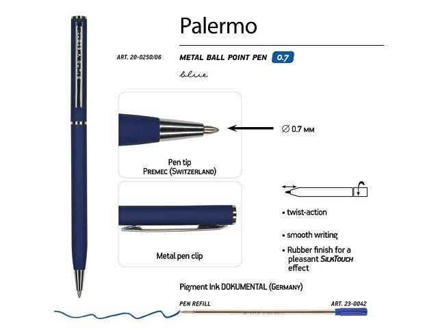 Ручка "Palermo" шариковая  автоматическая, темно-синий металлический корпус, 0,7 мм, синяя