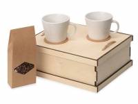 Подарочный набор с кофе, чашками в деревянной коробке "Кофебрейк"
