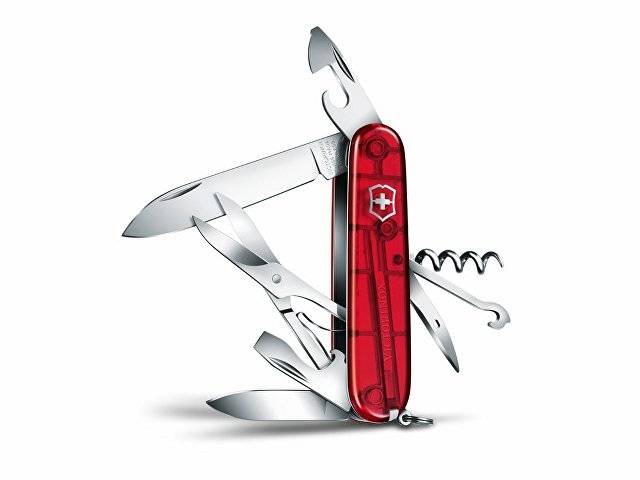 Нож перочинный VICTORINOX Climber, 91 мм, 14 функций, полупрозрачный красный