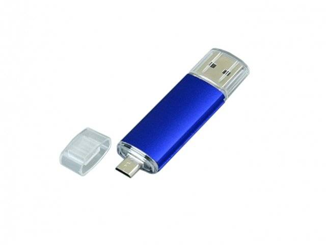 USB-флешка на 64 ГБ.c дополнительным разъемом Micro USB, синий