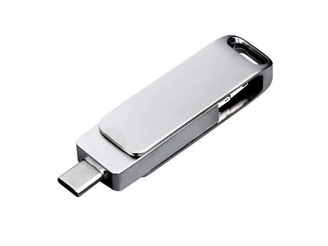 USB 2.0-флешка на 16 Гб поворотный механизм, c дополнительным разъемом Micro USB с одноцветным металлическим клипом