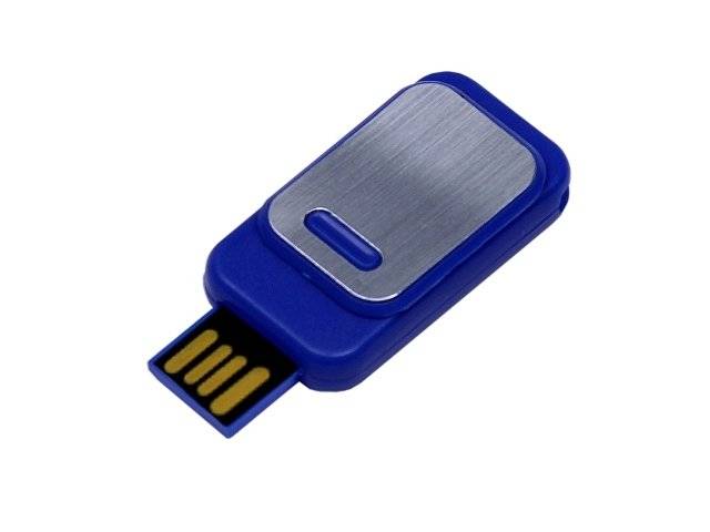 USB-флешка промо на 64 ГБ прямоугольной формы, выдвижной механизм, синий