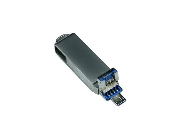 USB 3.0/micro USB/Lightning- флешка на 128 Гб с поворотным механизмом