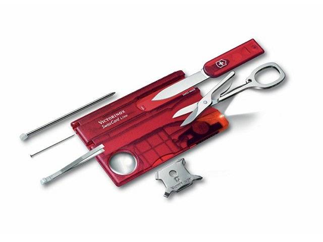 Швейцарская карточка VICTORINOX SwissCard Lite, 13 функций, полупрозрачная красная