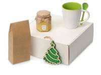 Подарочный набор с чаем, кружкой, медом и новогодней подвеской "Чайная церемония", зеленое яблоко