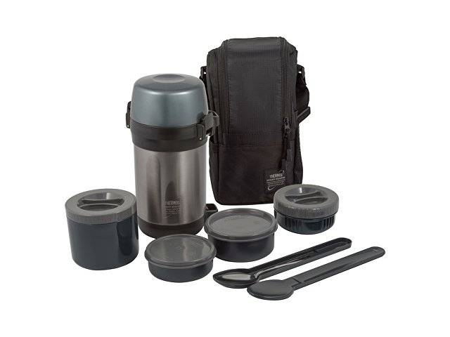 Термос из нерж.стали с пластиковыми контейнерами и ложкой тм THERMOS JLS-1601 Food 1.6L, серый