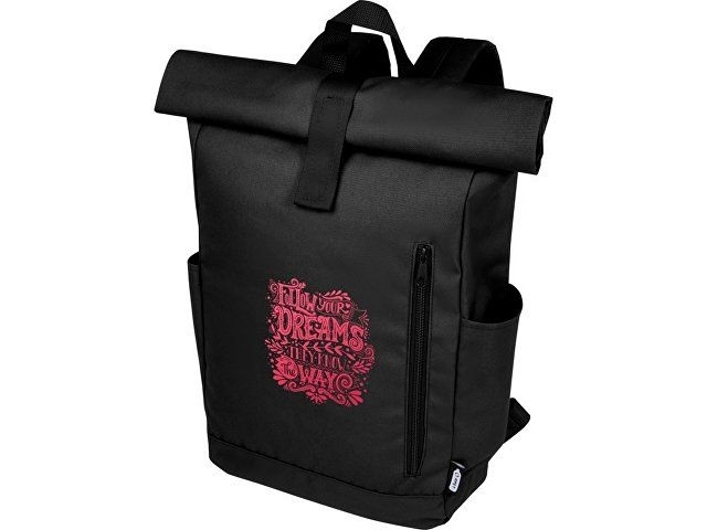 Рюкзак Byron 15,6" объемом 18 л со скручиваемым верхом, изготовленный из переработанного ПЭТ по стандарту GRS, черный