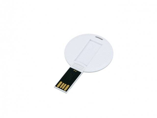 USB-флешка на 32 Гб в виде пластиковой карточки круглой формы, белый