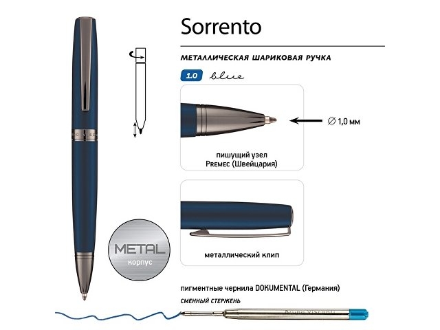 Ручка металлическая шариковая "Sorrento", синий матовый