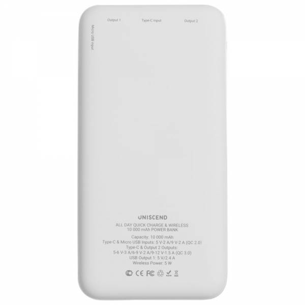Aккумулятор Quick Charge Wireless 10000 мАч, белый